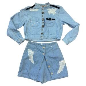 Vintage Double Denim Cowgirl Western Skort Set Women’s Sz S - M Castal Cowgirl